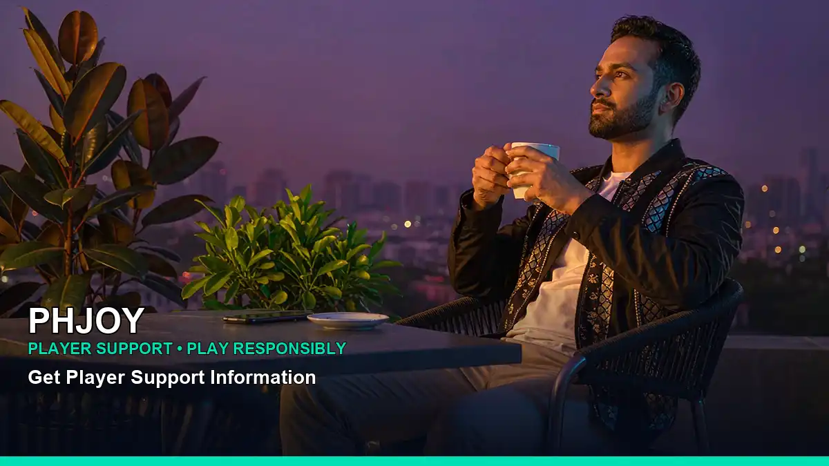 PHJOY responsible gaming visual with a balanced decision-making theme